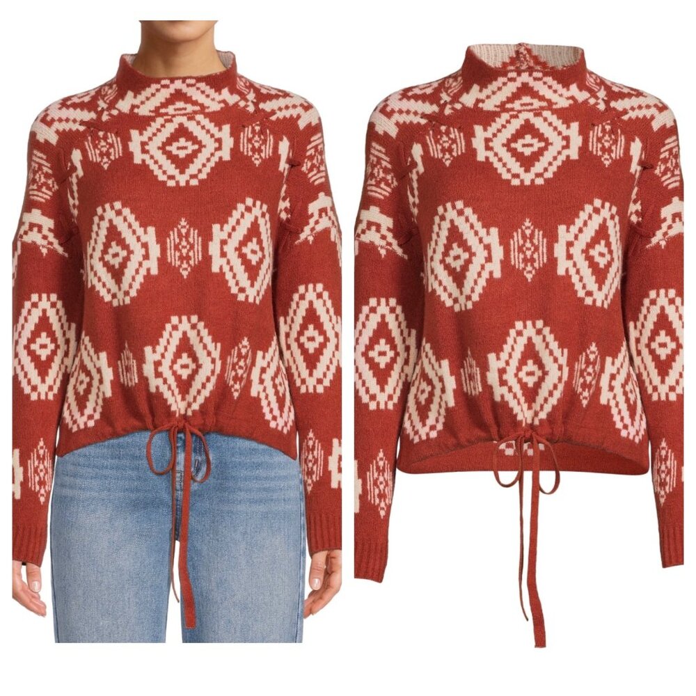 NWT No Boundaries Juniors’ Lace-Up Neck Sweater – Size Small, Trendy Pattern
